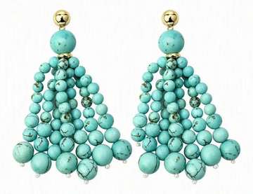 Natural turquoise tassel earrings with gold-tone components