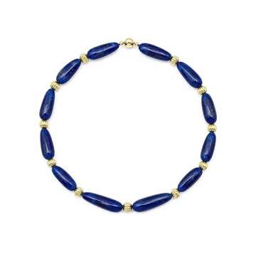 Lapis lazuli teardrop choker with gold-tone details