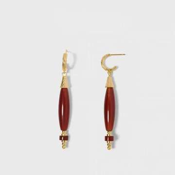 Red agate drop earrings with gold-tone details