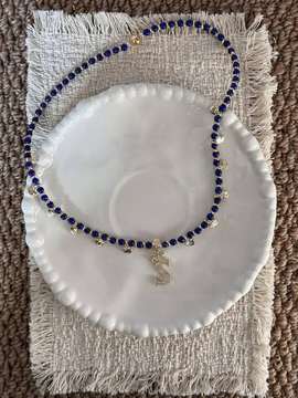 Lapis lazuli fine chain with letter pendant