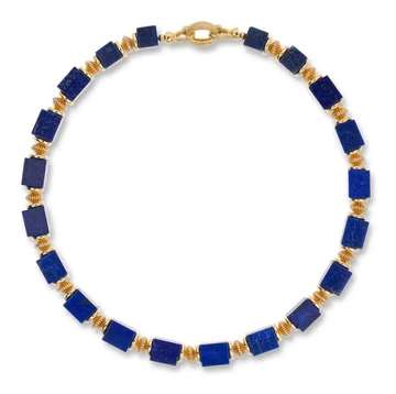 Square natural Afghan lapis lazuli statement necklace