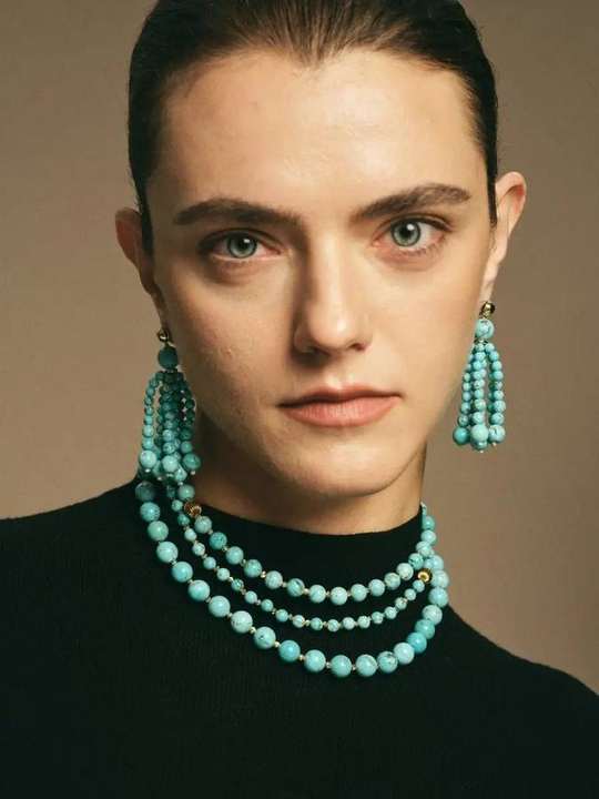Natural turquoise layered necklace portrait