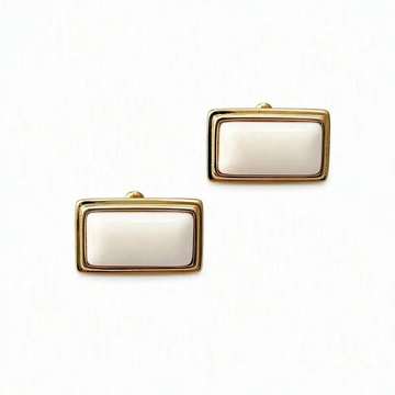 Square white agate stud earrings with gold-tone settings