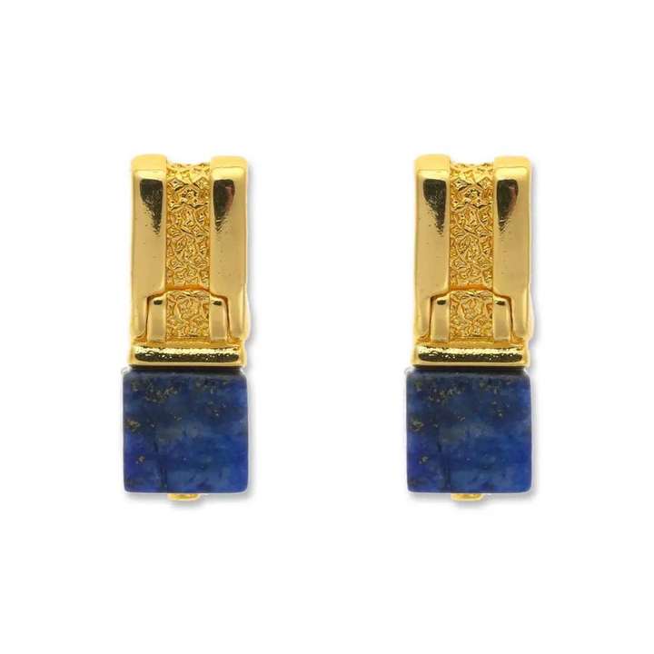 Square natural lapis lazuli stud earrings on white