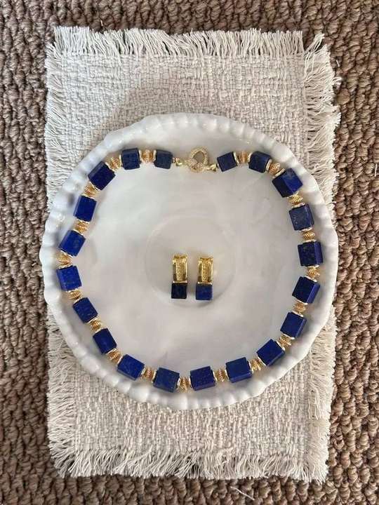 Square lapis statement necklace and matching studs