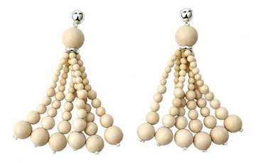 Natural white fossil stone tassel earrings with silver-tone components