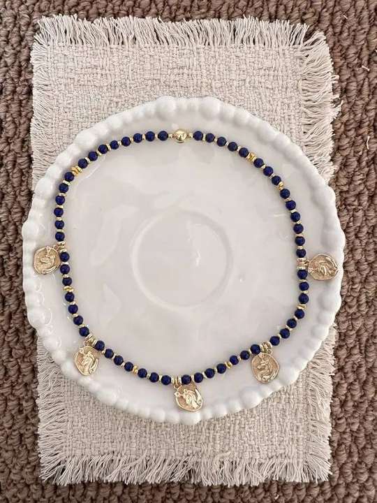 Natural lapis lazuli coin charm bracelet