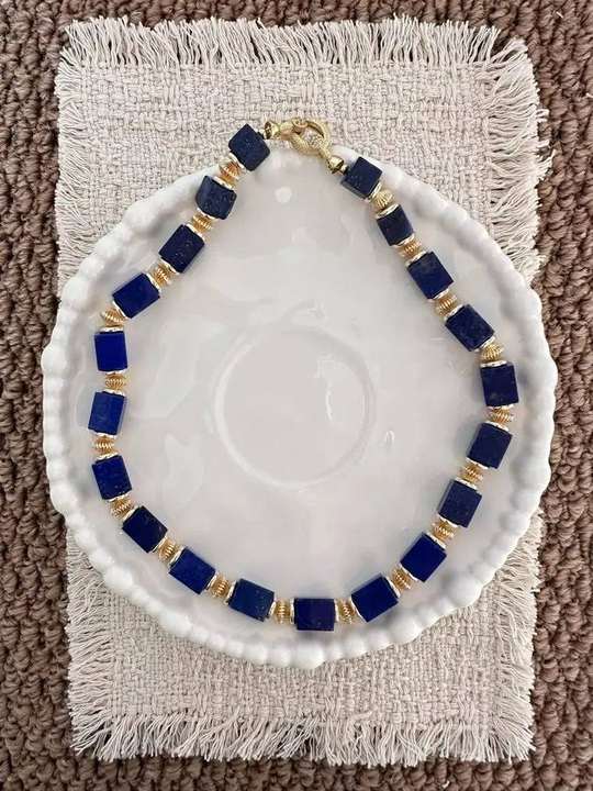 Square natural lapis lazuli statement necklace