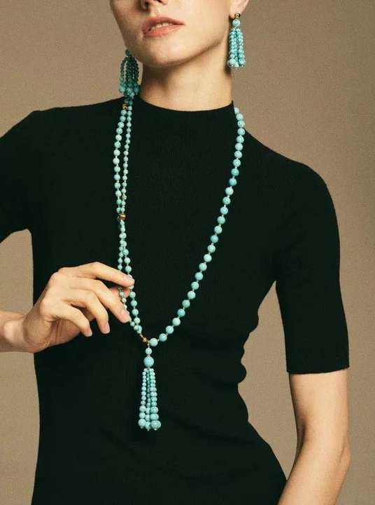 Natural turquoise necklace and pendant styled in full