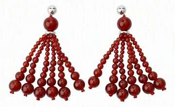 Red agate tassel earrings with silver-tone components