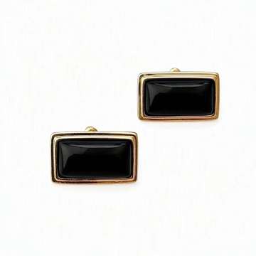 Square black agate stud earrings with gold-tone settings