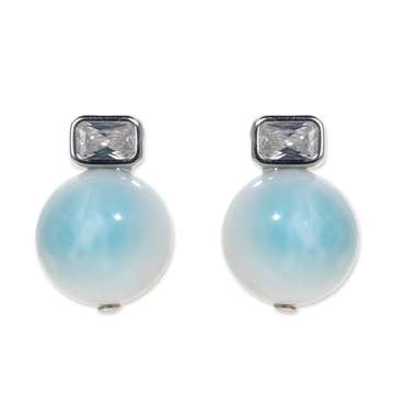 Natural larimar earrings with 925 silver and square zircon