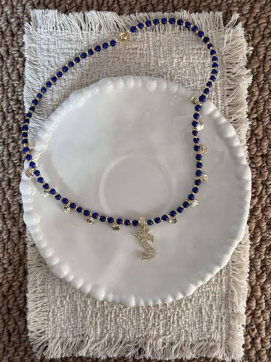 Natural lapis lazuli fine chain with letter pendant