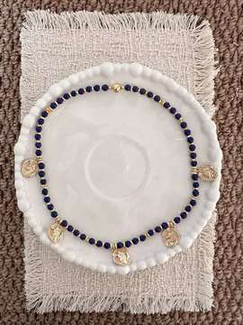 Natural lapis lazuli coin charm bracelet